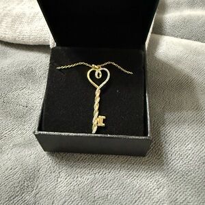 Gold Heart Key Pendant Necklace